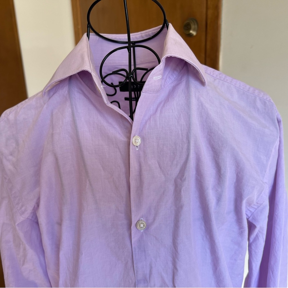 Boss Hugo boss sharp fit lavender long sleeves button down dress shirt size 15 - Picture 3 of 10